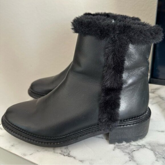 Aquatalia Onita Calf Weatherproof Black Fur-Lined Ankle Boots Size 7.5 - Picture 3 of 13